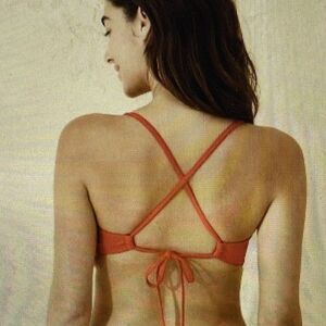 Shade & Shore Women's 36B Cherry Red Ribbed Longline Underwire Bikini Top